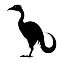 Large bird silhouette with a curved neck and sharp beak standing on one leg at dusk vector