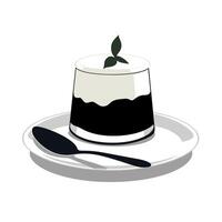 Coffee dessert with cream and mint garnish served on a white plate vector
