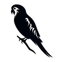 Black silhouette of a parakeet perched on a branch against a light background vector