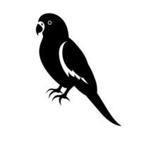 Black silhouette of a parakeet perched on a branch with a minimalist design vector