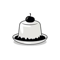 Classic dessert featuring a creamy pudding topped with a cherry on a saucer vector