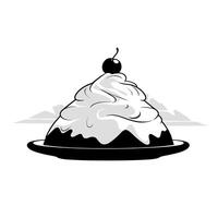 Delicious dessert topped with whipped cream and cherry on a serving plate vector