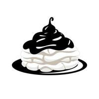 Dessert prepared with layers of cream and a dark chocolate swirl on top vector