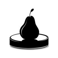 Elegant black silhouette of a pear on a circular plate against a plain background vector