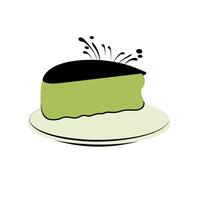Green dessert with dark topping arranged on a round plate at a modern dining table vector