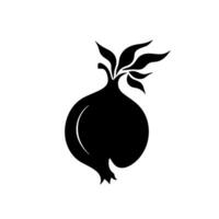Black silhouette of a pomegranate with leaves on a light background vector