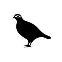 Black silhouette of a quail standing on white background, showcasing detailed shape and form vector