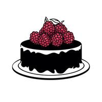 Raspberry topped cake on a white plate showcased in a minimalist style vector