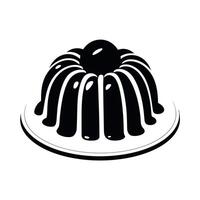 Delicious black gelatin dessert displayed on a white plate with a smooth glossy finish vector
