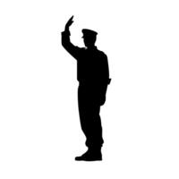 Soldier in uniform saluting with a hand gesture during daylight hours vector