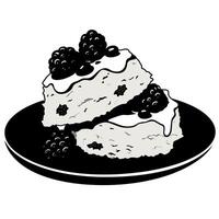 Delicious dessert featuring berries served on a black plate in a simple setting vector