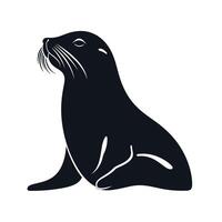 Black silhouette of a seal resting on a light background with details on the animal's features vector