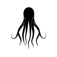Black silhouette of an octopus with flowing tentacles on a plain background vector