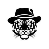Tiger wearing a hat in a stylized design features bold black lines and artistic flair vector