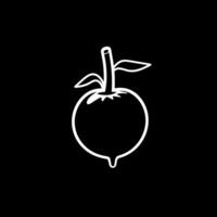 Simple line drawing of a pomegranate with leaves on a black background vector