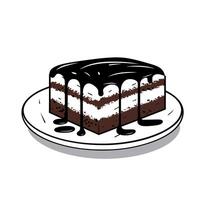 Chocolate dessert with dripping icing on a plate served after dinner vector