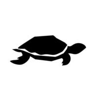 Silhouette of a turtle swimming gracefully in calm waters at sunset near a tropical beach vector