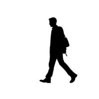 Man walking alone with a bag in silhouette against a light background vector