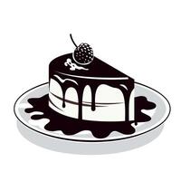 Delicious chocolate cake slice with a cherry on top served on a plate vector