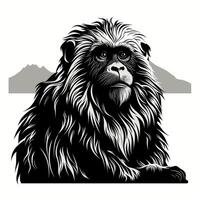 Majestic primate resting against mountainous backdrop at dawn vector