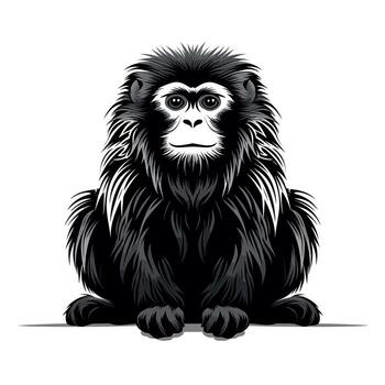 Black monkey sitting calmly with a focused expression in a minimalist style vector