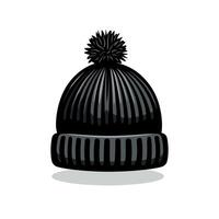 Warm black knitted beanie with pom pom displayed on a light background vector