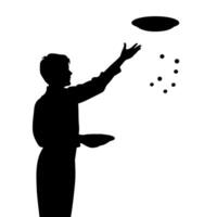 Person practicing plate spinning indoors during a performance session vector