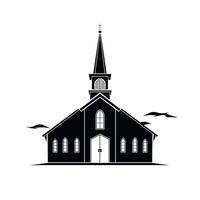 Classic church building silhouette with a tall steeple and surrounding birds vector