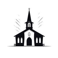 Church silhouette set against a bright background with rays of light shining through vector