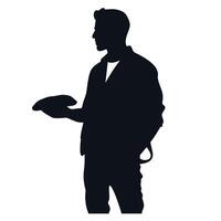 Silhouette of a person holding an object and standing during dusk vector