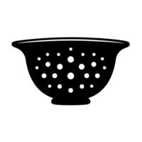 Colander with holes used for draining pasta in a kitchen setting vector