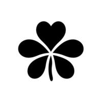 Black heart-shaped four-leaf clover symbol with simple design and minimalistic style vector