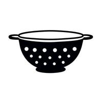 Colander with holes used for draining water from pasta in a kitchen setting vector
