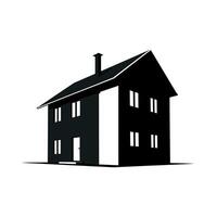 Black silhouette of a modern house with windows and a door facing forward in a clear setting vector