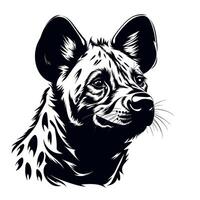 Hyena portrait showcasing unique features and expressive gaze in black and white illustration vector