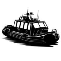 Black silhouette of a rescue boat navigating calm waters under clear skies vector
