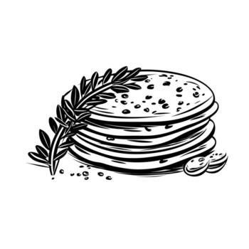 Delicious flatbreads stacked with herbs on a simple background vector