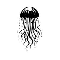 Black silhouette of a jellyfish with flowing tentacles in minimalist design vector