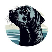 Black dog portrait by the water with a scenic background and soft lighting vector