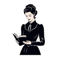 Woman reading a book with elegant attire in a classic style vector