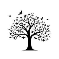Stylized black tree with birds and leaves in a minimalist design vector