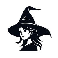 Young witch with a pointed hat smiling against a light background vector