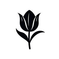 Black silhouette of a tulip flower with detailed petals and leaves on a plain background vector