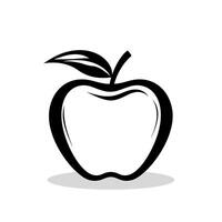Simple black and white apple illustration with leaf design on a light background vector