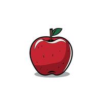 Bright red apple with a green leaf set against a plain white background vector