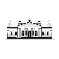 Historic building showcases elegant architecture surrounded by trees and street lights vector