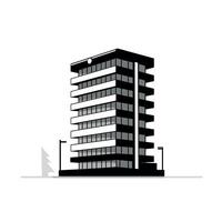 Modern black and white building design with street lamps during daylight hours vector