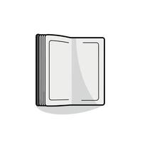 Open book displaying blank pages with simple line art against a white background vector