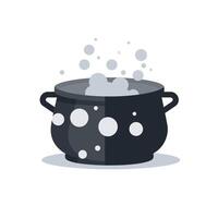 Black cooking pot steaming with bubbles in a minimalist design vector