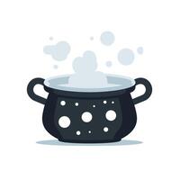 Black cooking pot with bubbles, suitable for a magical or festive setting vector